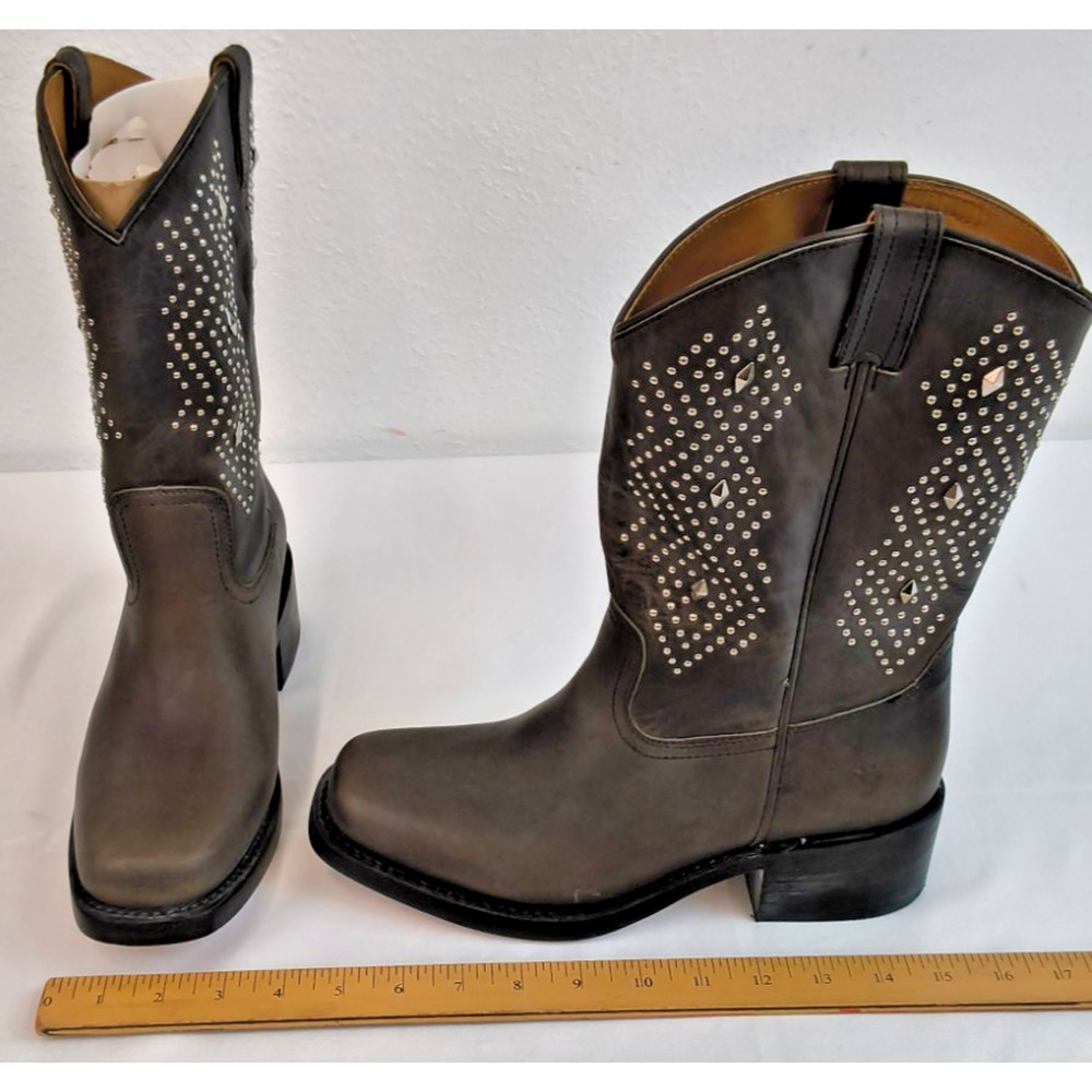 Frye Campus Deco Stud Boots Womens 10B Brown Leather Silver Stud Light Use#W5591 - Picture 10 of 16